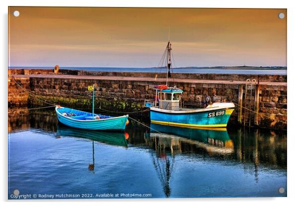Fishing Boats in Beadnell Harbor Acrylic by Rodney Hutchinson