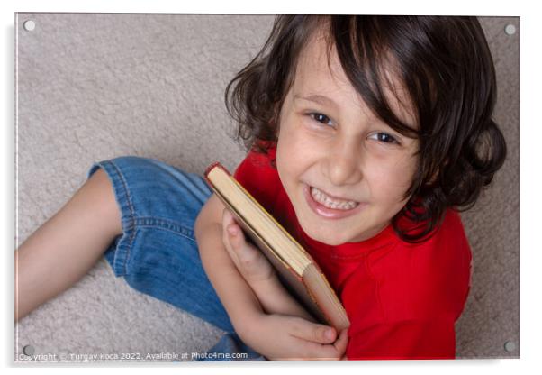 Boy holding book as World book day concept Acrylic by Turgay Koca