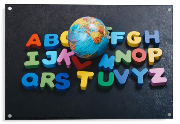 Abc wooden alphabet letters and globe for learning Acrylic by Turgay Koca