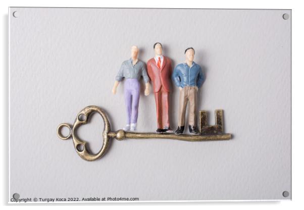 Tiny figurine of man model and retro key Acrylic by Turgay Koca
