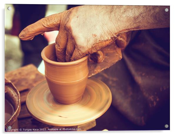 Potter`s hands shaping up the clay Acrylic by Turgay Koca