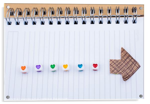 Love cubes and paper arrow on a notebook  Acrylic by Turgay Koca