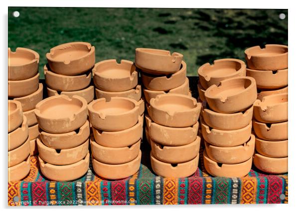 Set of brown ceramic ashtrays Acrylic by Turgay Koca