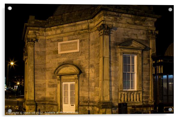 Royal Pump Room Museum in Harrogate at Night. Acrylic by Steve Gill