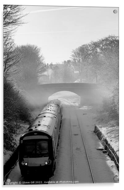Diesel Train Leaving Harrogate on a Misty Winter Morning. Acrylic by Steve Gill