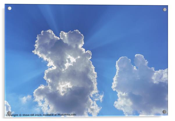 White and Grey Clouds with Sunrays Shining Through. Acrylic by Steve Gill