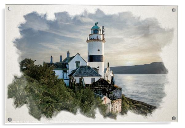 Cloch Lighthouse Watercolour Acrylic by RJW Images