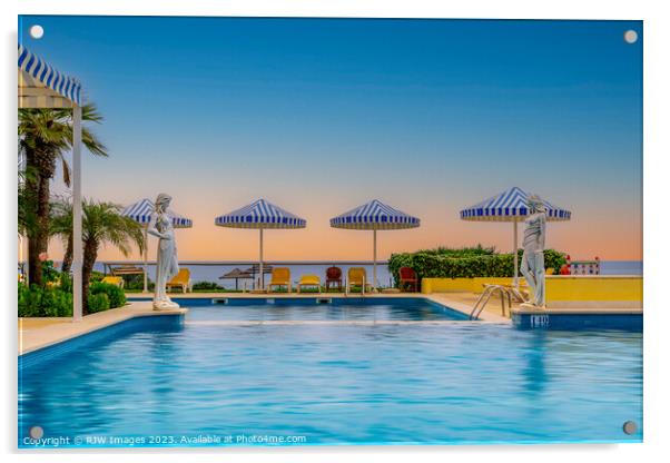 Baia Cristal Pool Sunset Algarve Acrylic by RJW Images