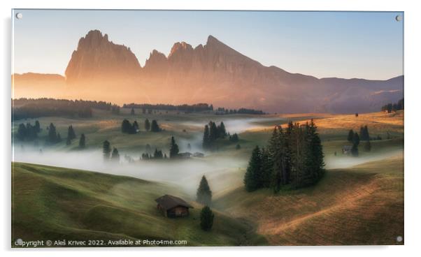 Dolomites mountains at sunrise Acrylic by Aleš Krivec