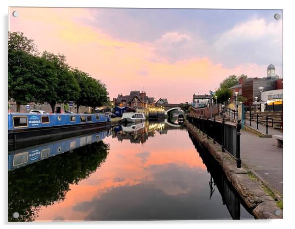 Sunset on busy canal Acrylic by Leonard Hall