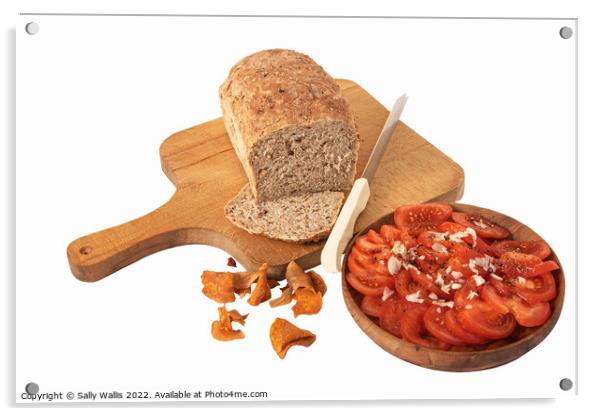 Granary bread with tomato salad Acrylic by Sally Wallis