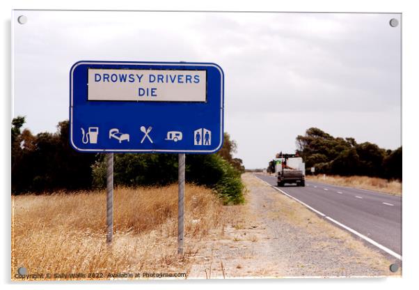 Warning road-sign in Victoria, Australia Acrylic by Sally Wallis