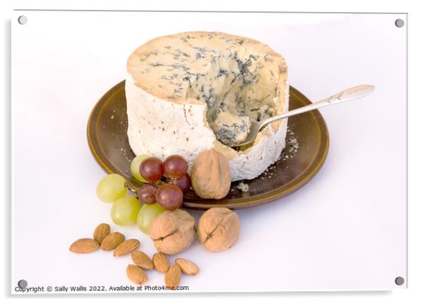 Stilton Cheese with grapes & walnuts Acrylic by Sally Wallis