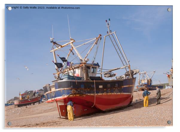 working boat just beached Acrylic by Sally Wallis