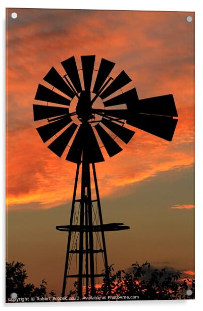 Windmill silhouette with a Sunset Acrylic by Robert Brozek