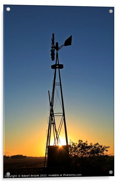 Kansas Windmill silhouette at Sunset Acrylic by Robert Brozek
