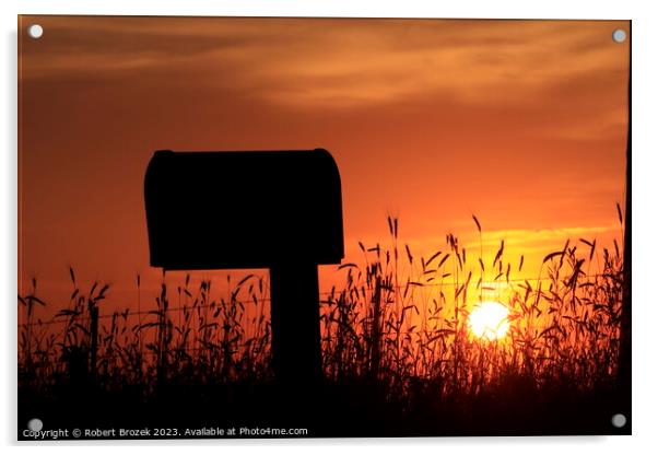 Kansas Country Mail Box at Sunset Acrylic by Robert Brozek