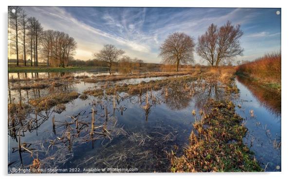 Flooded fields at Bintree Norfolk UK Acrylic by Paul Stearman