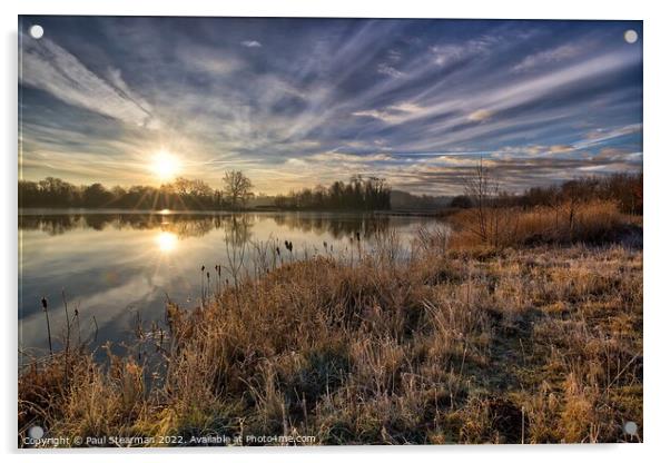 Sunrise on a Lake at Lyng Norfolk UK Acrylic by Paul Stearman