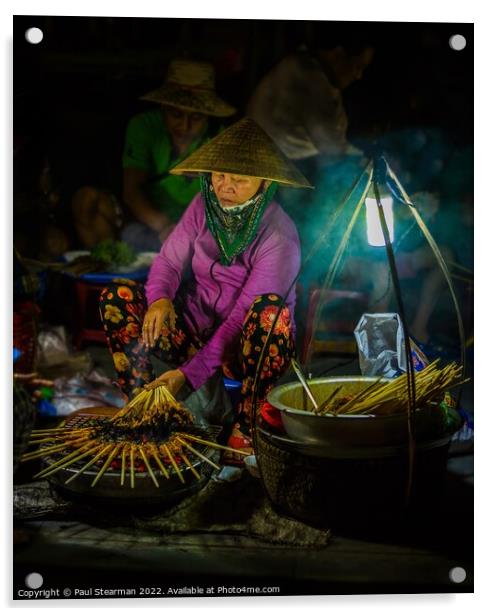 Lady Cooking Street Food in Hoi An Vietnam Acrylic by Paul Stearman