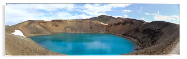 The crystal clear deep blue lake Krafla on Iceland. Acrylic by Michael Piepgras