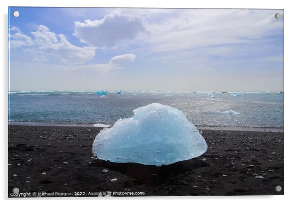 Diamond Beach in Iceland with blue icebergs melting on black san Acrylic by Michael Piepgras