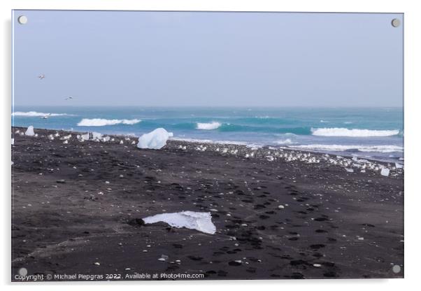 Diamond Beach in Iceland with blue icebergs melting on black san Acrylic by Michael Piepgras