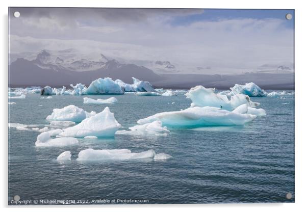 Iceland, Jokulsarlon Lagoon, Turquoise icebergs floating in Glac Acrylic by Michael Piepgras