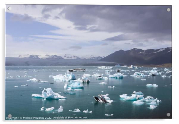 Iceland, Jokulsarlon Lagoon, Turquoise icebergs floating in Glac Acrylic by Michael Piepgras