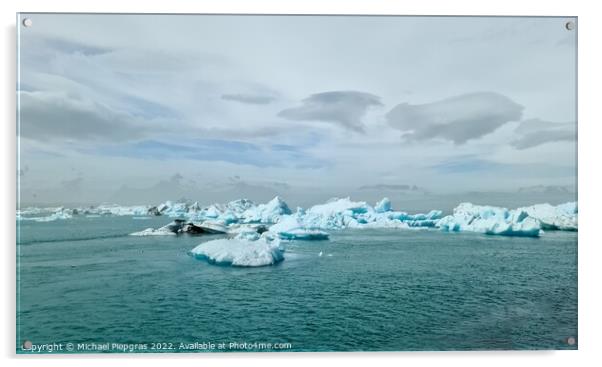 Iceland, Jokulsarlon Lagoon, Turquoise icebergs floating in Glac Acrylic by Michael Piepgras