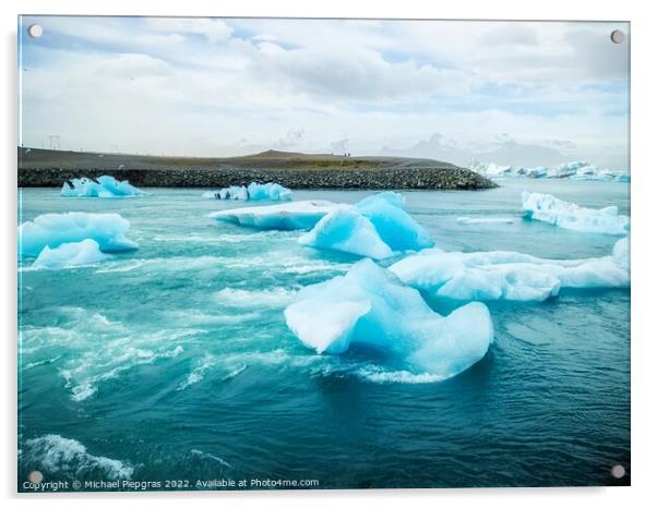 Iceland, Jokulsarlon Lagoon, Turquoise icebergs floating in Glac Acrylic by Michael Piepgras