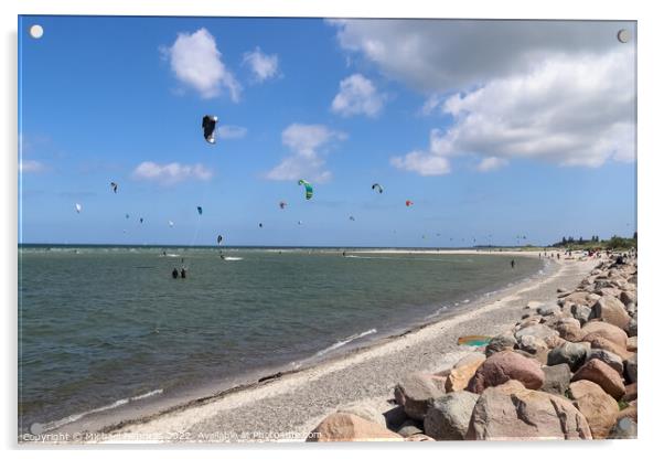 Lots of kite surfing activity at the Baltic Sea beach of Laboe i Acrylic by Michael Piepgras