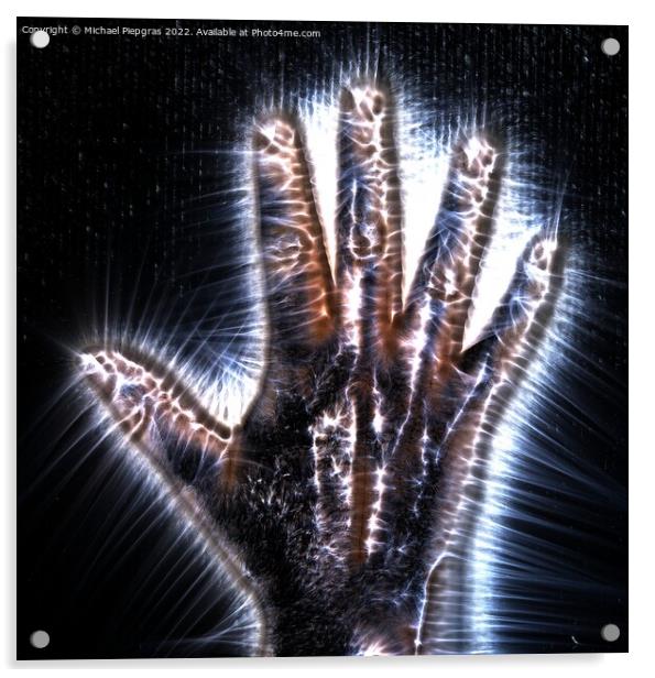 3D-Illustration of a glowing human female hand with a kirlian au Acrylic by Michael Piepgras