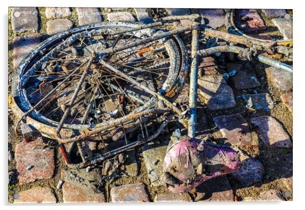 Rusty bicycle got out water from cleaning the port of Kiel in Ge Acrylic by Michael Piepgras