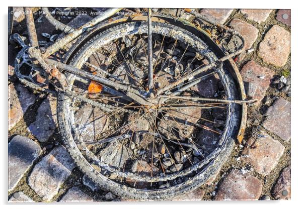 Rusty bicycle got out water from cleaning the port of Kiel in Ge Acrylic by Michael Piepgras