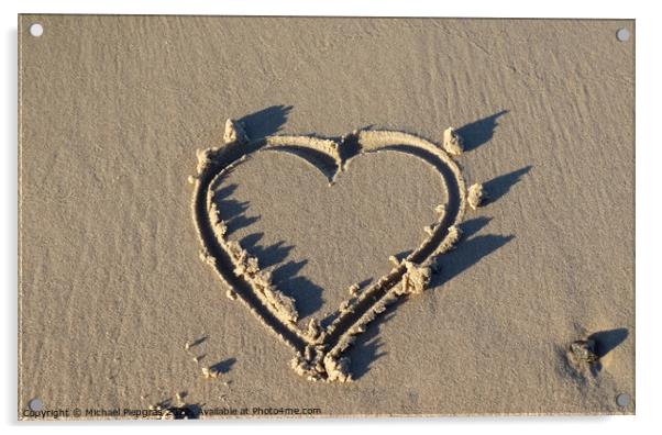 A beautiful heart shape painted into the sand of a baltic sea be Acrylic by Michael Piepgras