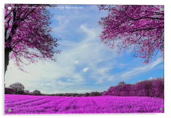 Colorful fantasy landscape in an asian purple infrared photo sty Acrylic by Michael Piepgras