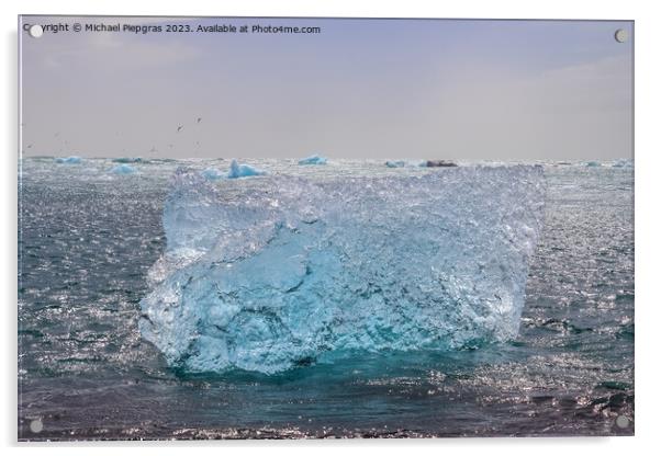 Diamond Beach in Iceland with blue icebergs melting on black san Acrylic by Michael Piepgras