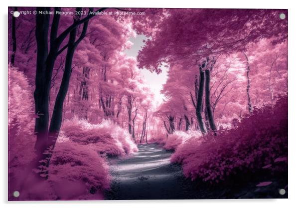 Beautiful pink infrared view into a forest with misty light crea Acrylic by Michael Piepgras