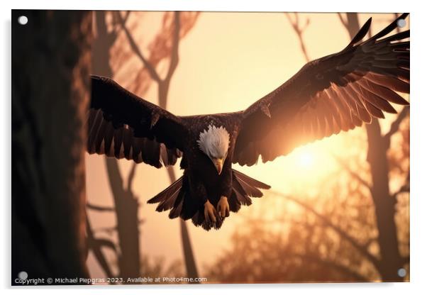 An eagle escaping the sun on the wings of freedom created with g Acrylic by Michael Piepgras