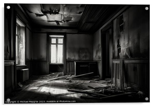 An abandoned House viewed from a room inside created with genera Acrylic by Michael Piepgras