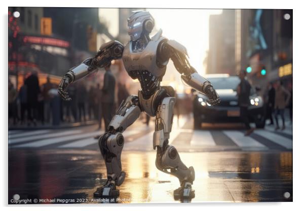 An AI robot dancing in a busy street for some money created with Acrylic by Michael Piepgras