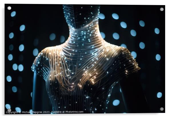An Elegant Dress Made of Fibre Optic Cables on a Mannequin creat Acrylic by Michael Piepgras