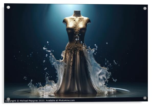 An Elegant Dress Made of wild Water on a Mannequin created with  Acrylic by Michael Piepgras