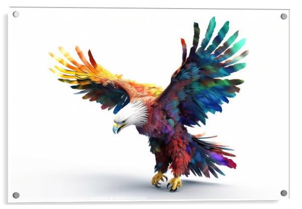 Flying eagle colorful on white background created with generativ Acrylic by Michael Piepgras