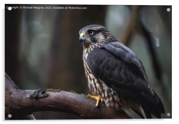 A merlin bird of prey on a branch in close up created with gener Acrylic by Michael Piepgras