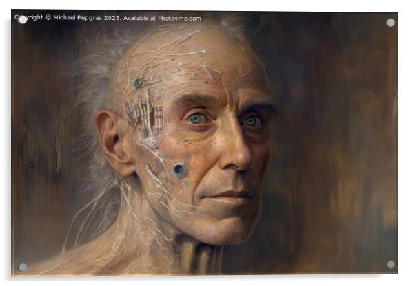 A male human 500 years in the future created with generative AI  Acrylic by Michael Piepgras