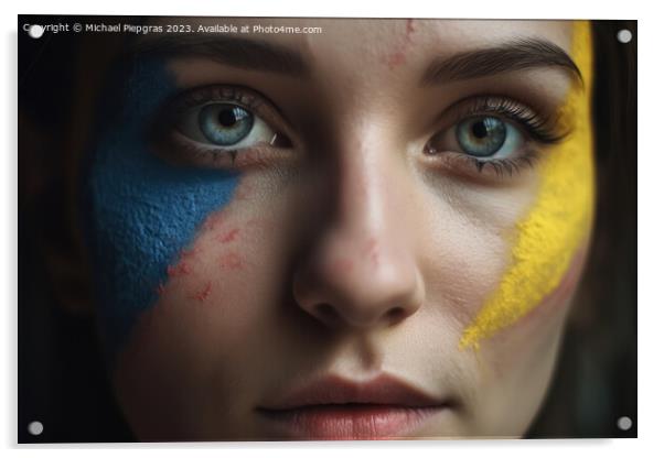 Close up of a female face with ukrainian colors created with gen Acrylic by Michael Piepgras