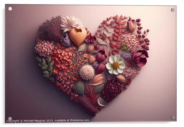 A Valentines Day Heart made of Flowers on a light background cre Acrylic by Michael Piepgras