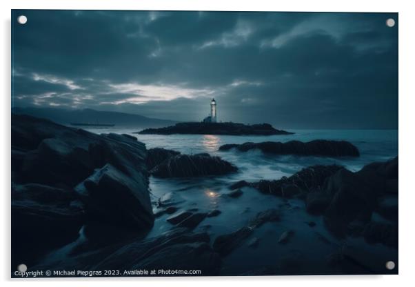Long exposure of a rocky coast with a lighthouse on it created w Acrylic by Michael Piepgras